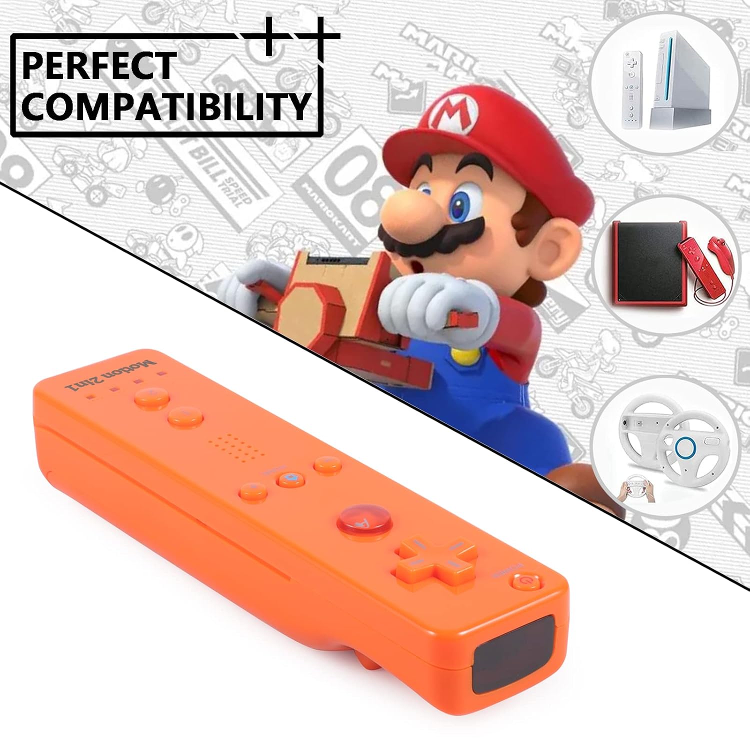 Dliaonew 2 Psck Remote Controller Build in Motion Plus and Nunchuck for Wii/Wii U, Gamepad with Silicone Case and Wrist (Orange and Purple)