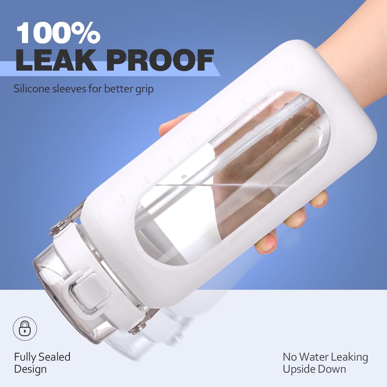 HYDRAGLAZIC 2 Liter Glass Water Bottle With Straw And Time Marker - View #3