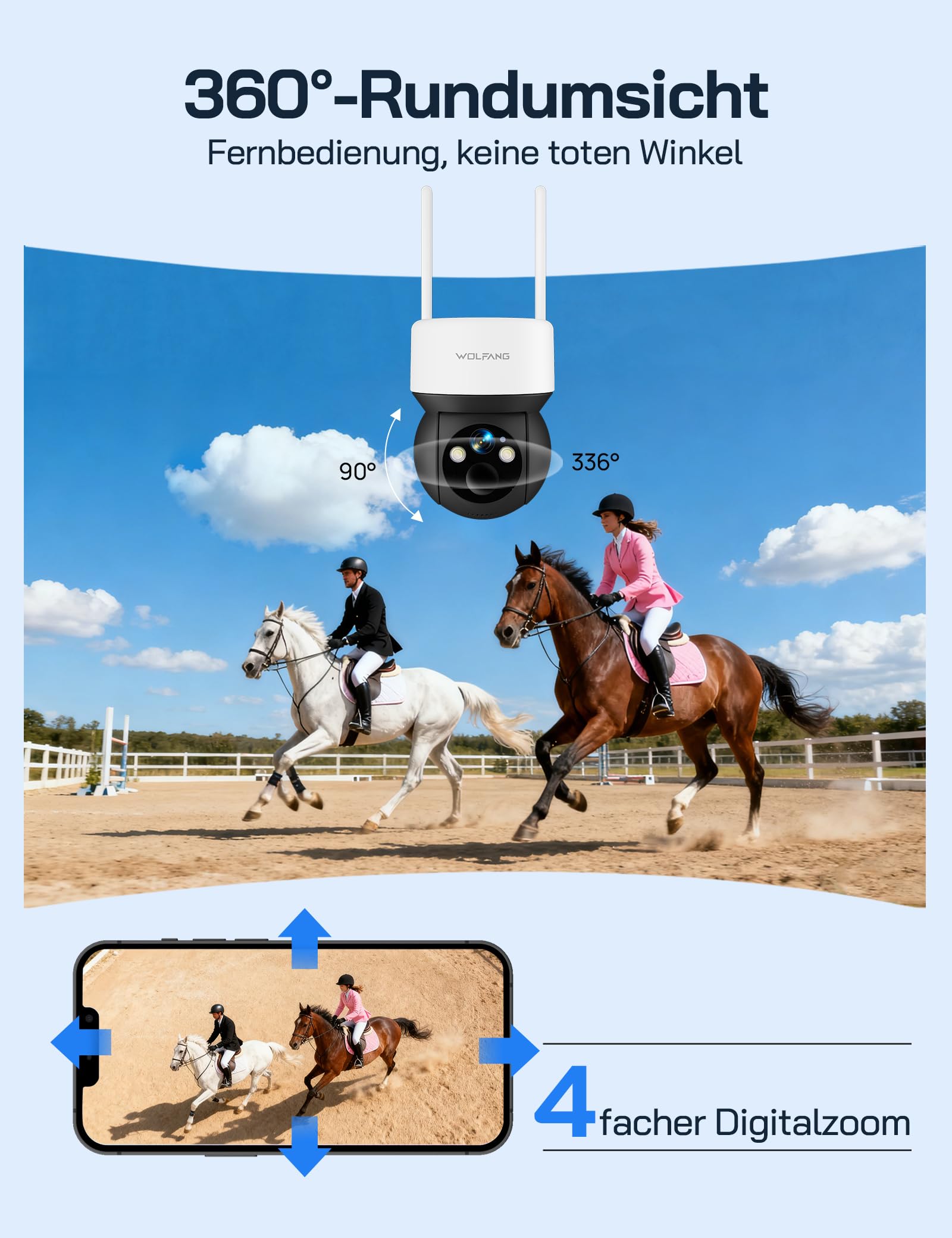 WOLFANG 4G LTE Wildkamera Solar, 2K Wildkamera mit Handyübertragung App, 0,2s PIR Auslösezeit, Bewegungsmelder & Echtzeitalarm, Infrarot Nachtsicht, 7800mAh Akku, 32GB microSD-Karte, IP66