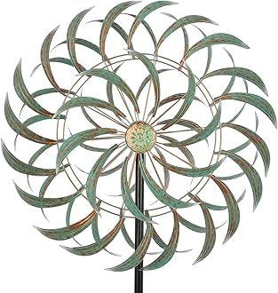 Viveta Large Outdoor Wind Spinner,21 * 85 inches Metal Wind Sculpture with 4 Sturdy Stakes,Green Double Wind Spinners,Decorative Windmill for Yard and Garden