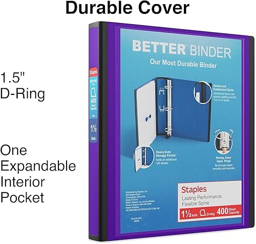 Miniatura 2 de Staples 827604 1.5 pulgadas 3 anillos Better Binder púrpura (19061)