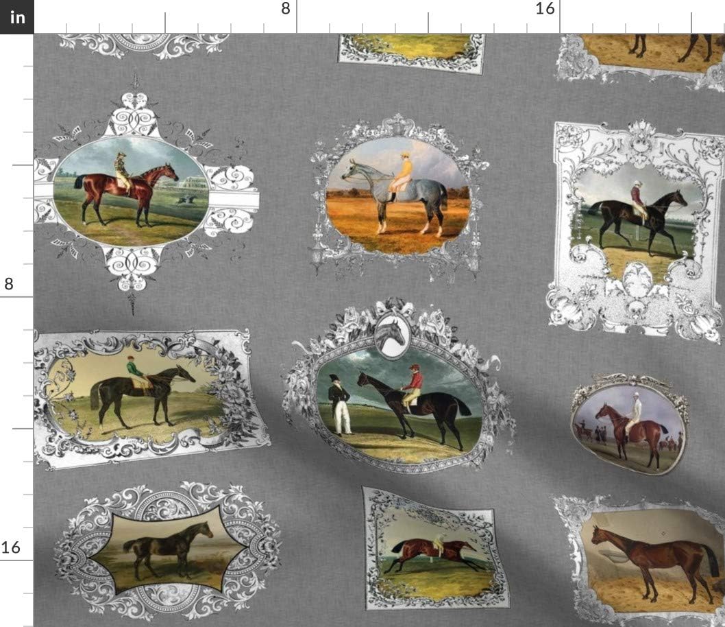 Spoonflower Fabric - Equestrian Horse Racing Portrait Printed on Cotton Poplin Fabric by The Yard - Sewing Shirting Quilting Dresses Apparel Crafts