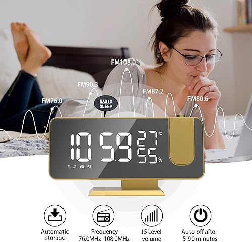Miniatura 3 de Mightree Reloj despertador de proyección para dormitorio, reloj despertador digital con cargador USB, pantalla de espejo LED grande de 7.4 pulgadas,