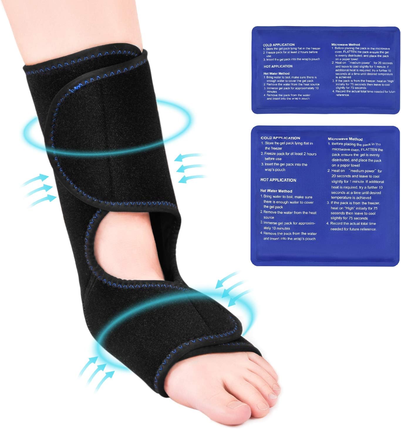 Tutmyrea Foot & Ankle Ice Pack Wrap, Reusable Cold Compress with 2 Gel Packs, Adjustable Hot & Cold Therapy for Sprained Ankle Heel Pain Achilles Tendon Injury Plantar Fasciitis Bursitis Swelling