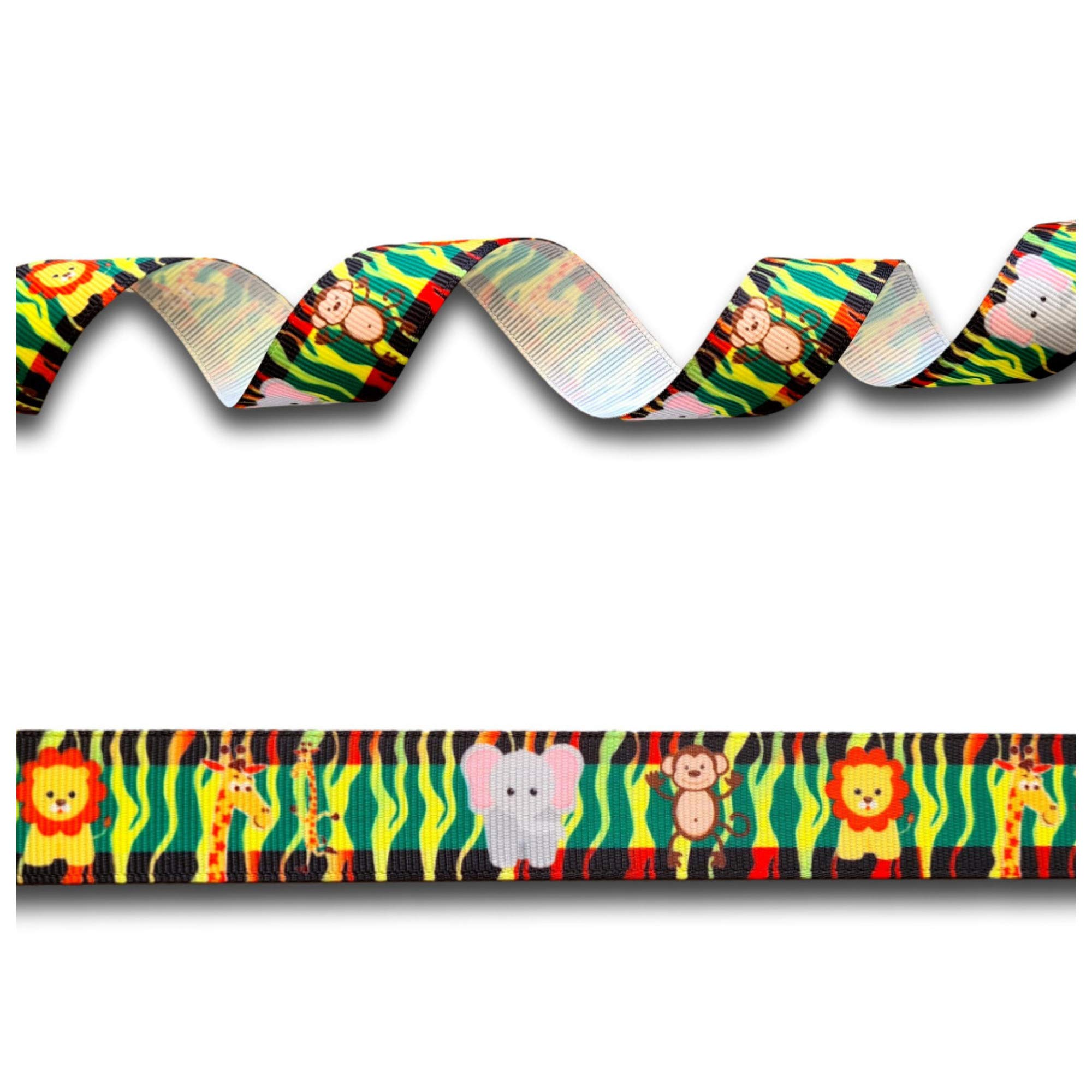 2 Yards (1.82 metres) Jungle Tiger Stripe Lion Elephant Giraffe Grosgrain Ribbon 22mm Wide, Ideal for Craft Projects, Scrapbooking, DIY Hair Bows, Present Wrapping etc.