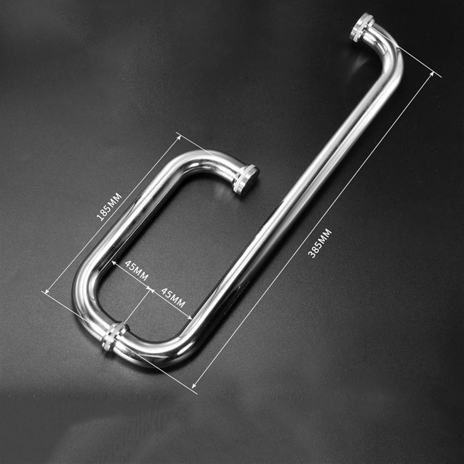 Glass Door and Window Handles Glass Sliding Goors Handle | 304 Stainless Steel Chrome Shower Door Handle | Hole Distance 385mm+185mm, 425mm+255mm Handle Sets