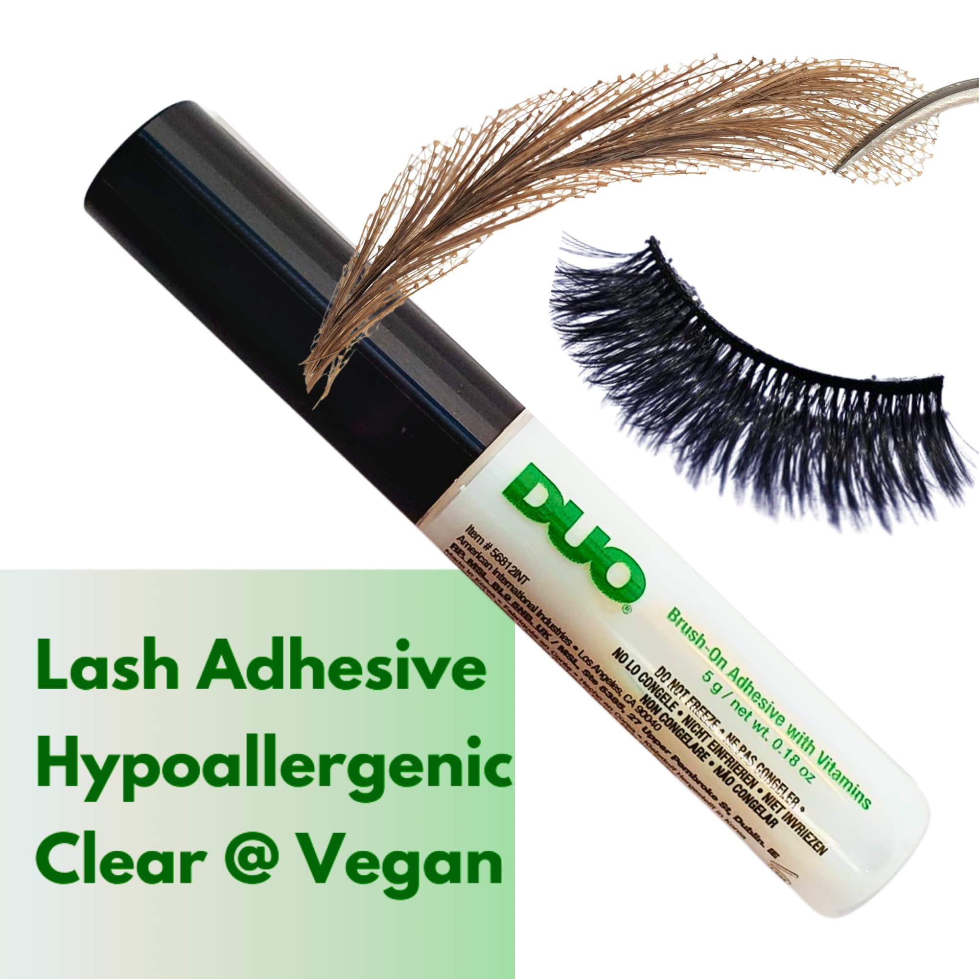 Colla DUO resistente all'acqua per ciglia e sopracciglia, inodore, vegana (1 Duo green)