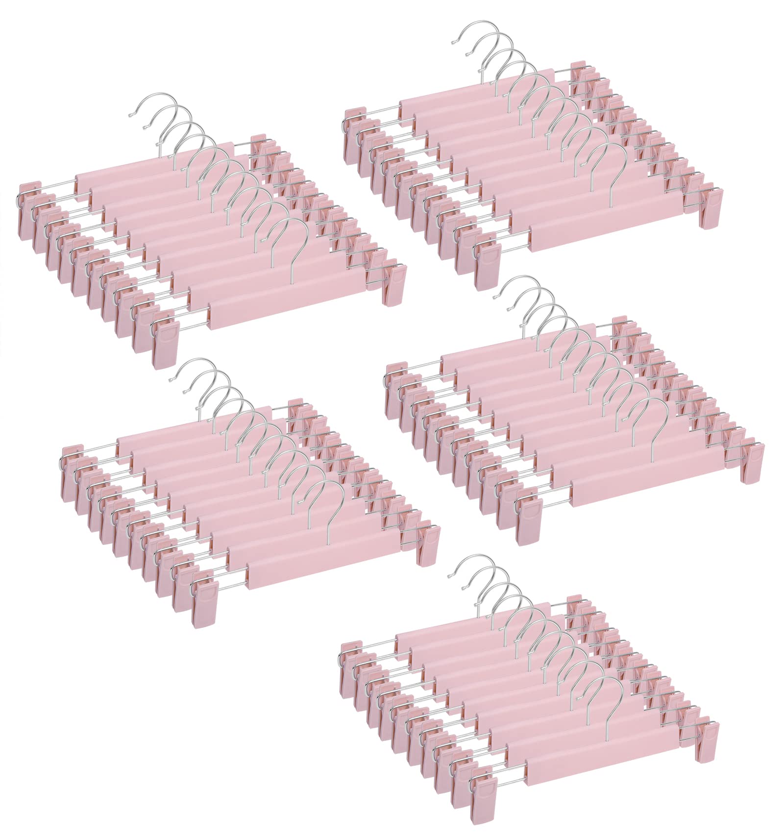 Pants Hangers with Clips Skirt Hangers for Women Plastic Clip Hangers for Pants Clothes Hangers (50pack, Pink)