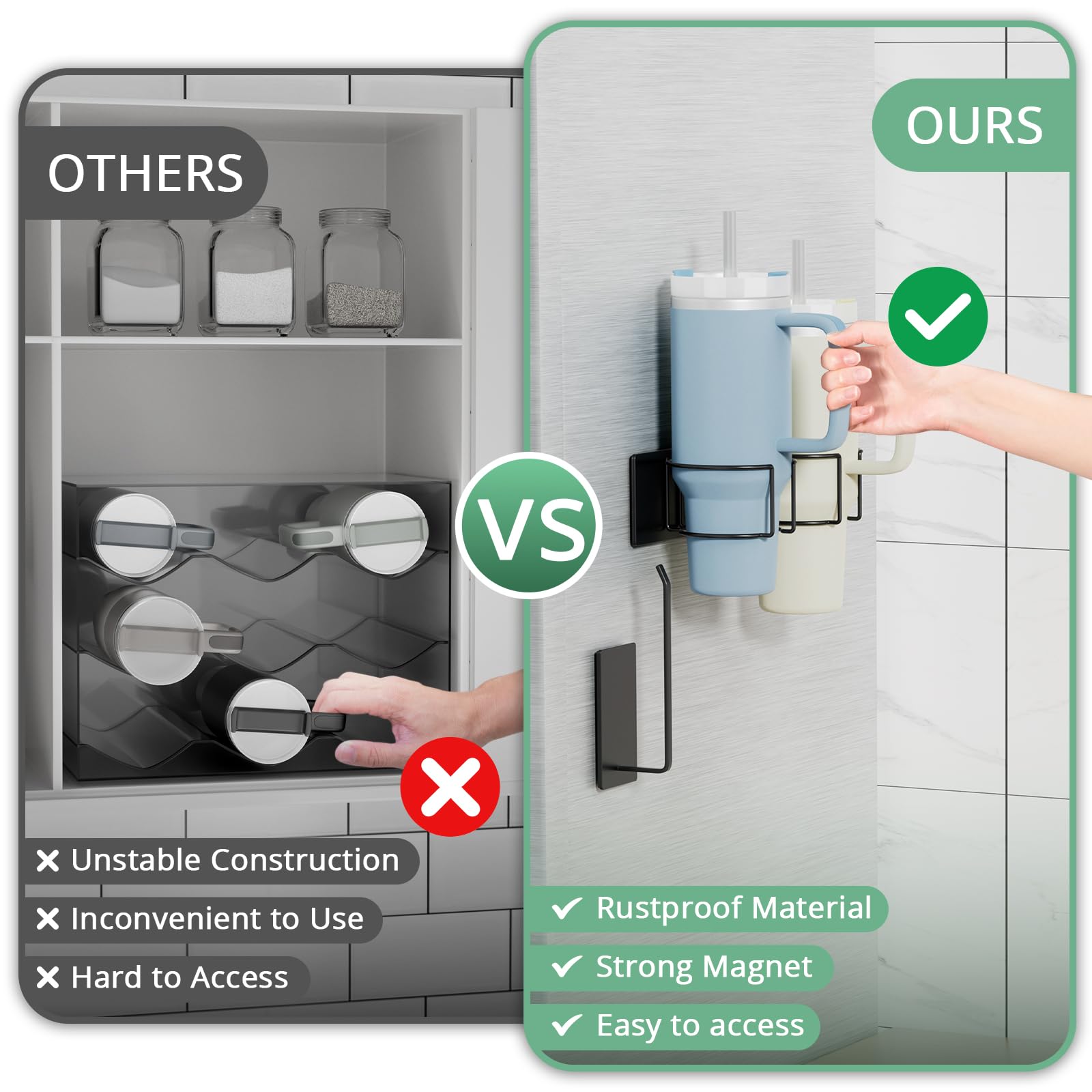 TELAIN Sorbus Stanley Cup Organizer – 3-Cup Halter für Schrank, Kühlschrank oder Wand – Magnet- oder Schraubmontage – Stanley Aufbewahrungsorganizer für 20oz, 30oz, 40oz Becher