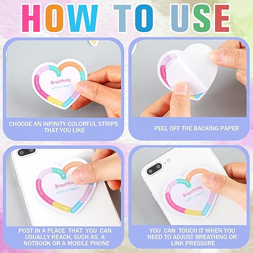 Vista 32 de Crtiin 100 tiras sensoriales para ansiedad, calma, atención plena, calcomanías sensoriales para ansiedad, estrés, respiración, diferentes texturas