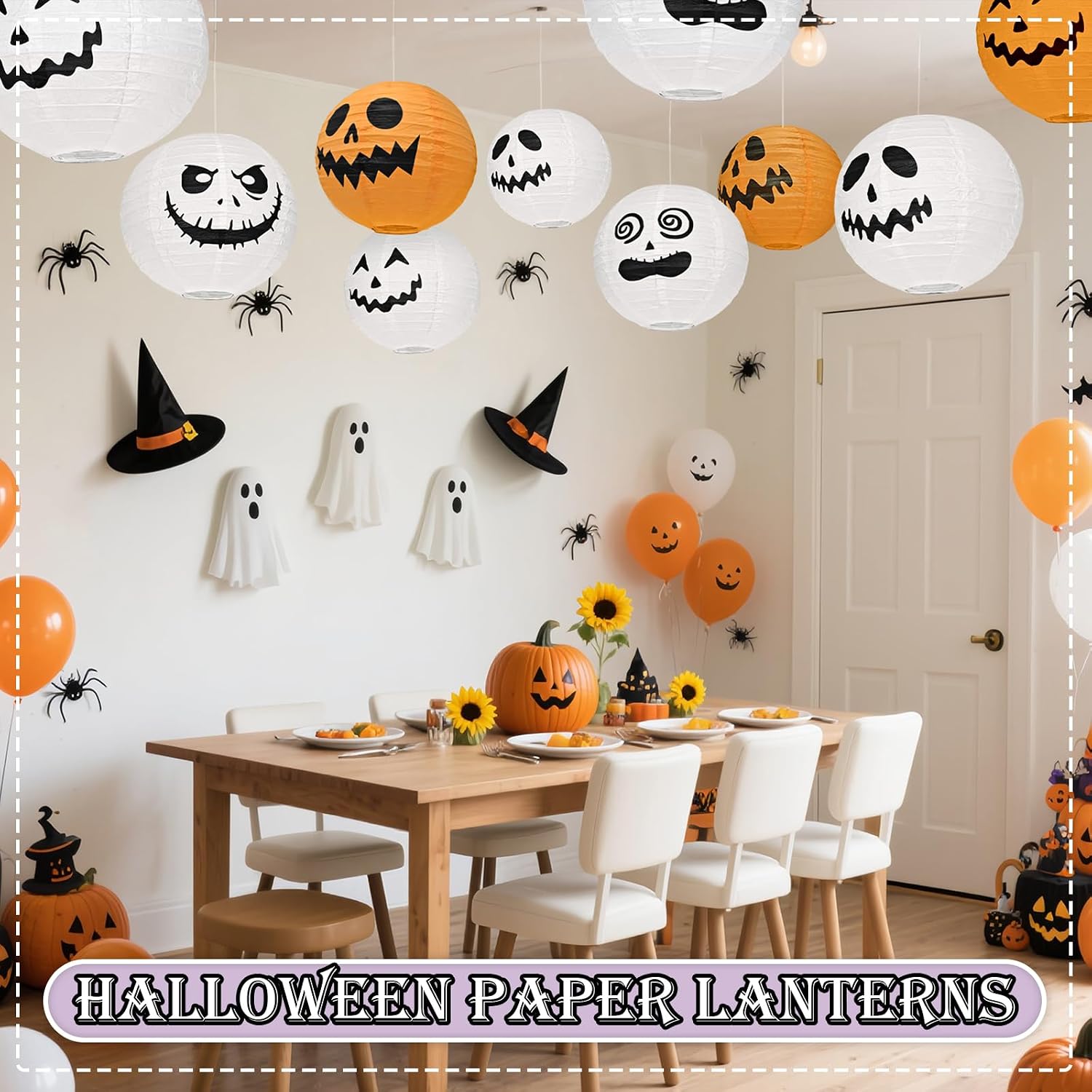 Cute Halloween Office Decorations Pumpkin Lanterns Halloween Paper Lanterns Hanging Jack-O-Lantern Ghost Lantern Pumpkin Paper Lantern for Home Outdoor, Multi-Style 10 Inches 16PCS