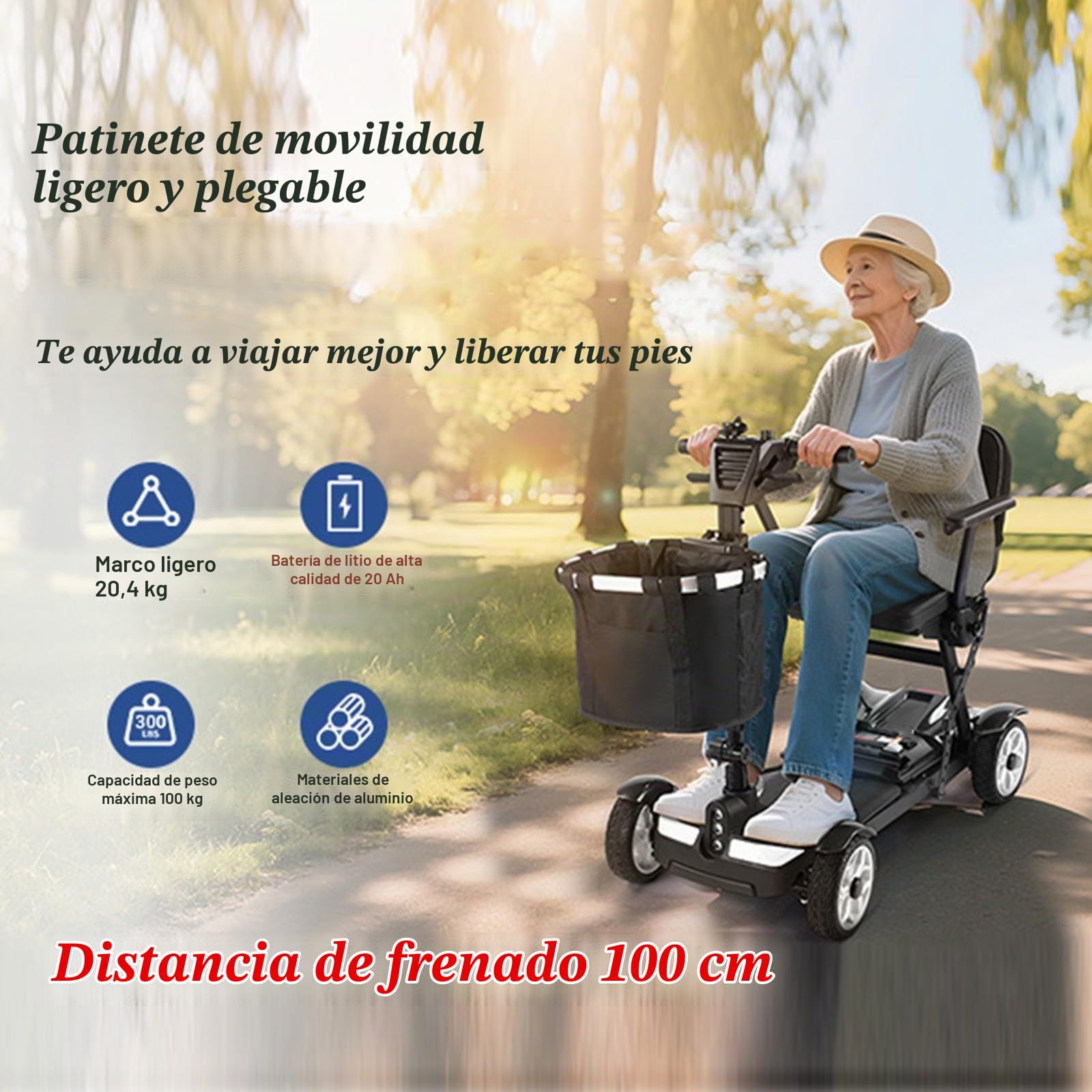 Scooters para Personas Mayores,Scooter De Movilidad De Viaje con Motor De 4 Ruedas,Scooter De Movilidad Plegable,con Batería De Litio Extraíble De 20 AH,Apto para Personas Mayores Black