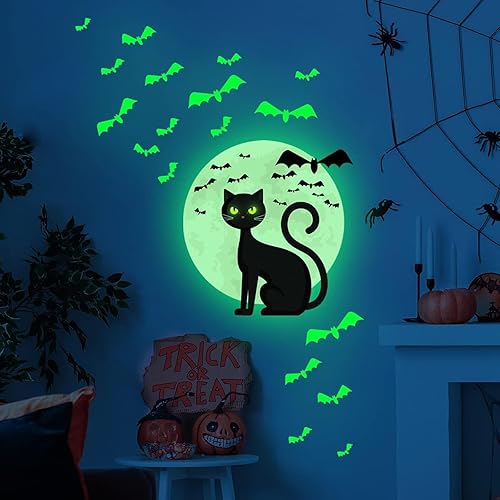 Miniatura 4 de Calcomanías de pared de Halloween que brillan en la oscuridad, calcomanías luminosas para ventana de Halloween, calcomanías de ventana de gato,