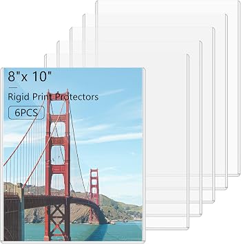 AKONEGE 6PCS 8" x 10" Rigid Print Protectors Clear Hard Plastic Page Sheet Protectors Photo Holder Poster Plastic Sleeves for Arts, Prints, Autograph Pictures, Photographs, Birth Certificate Protector
