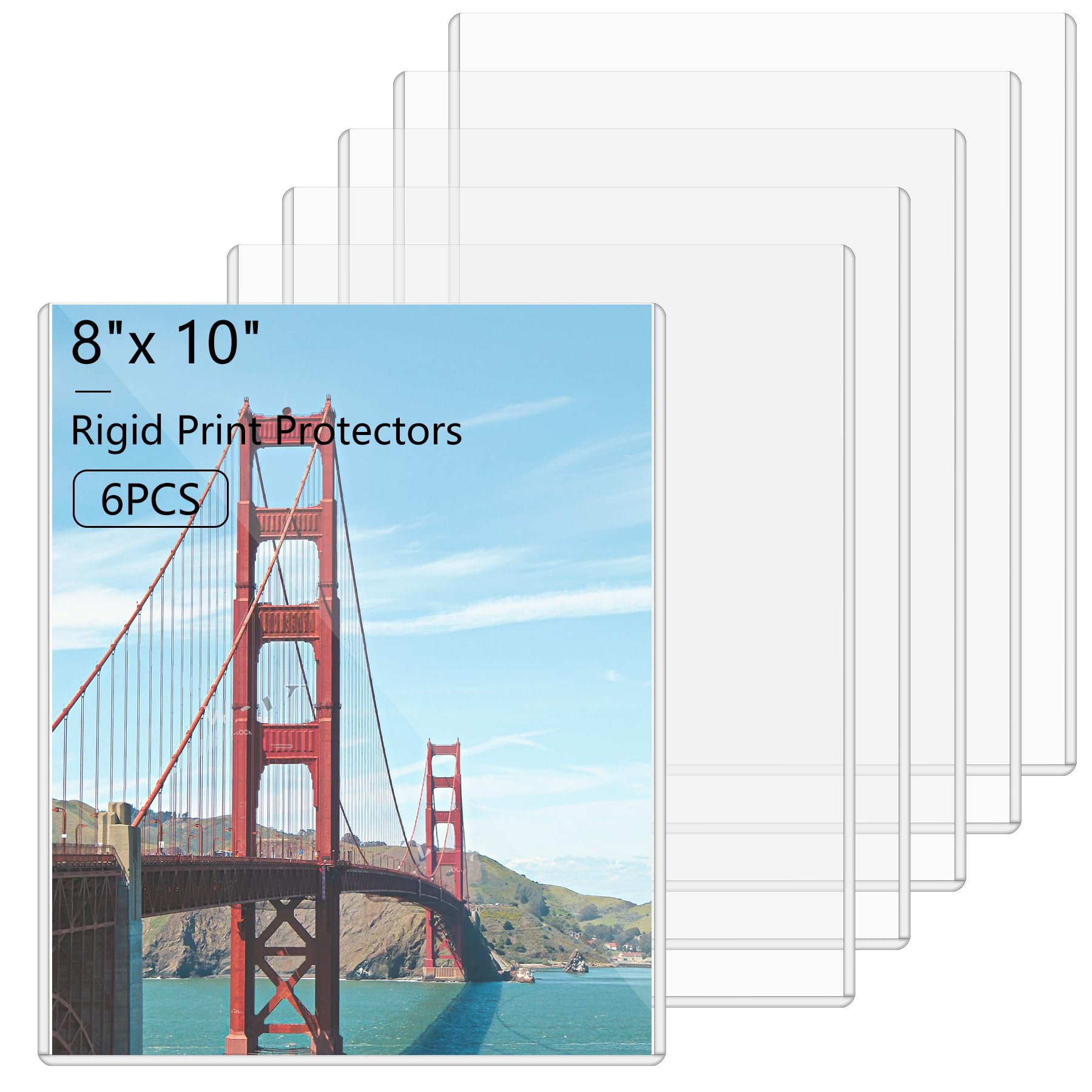 AKONEGE 6PCS 8" x 10" Rigid Print Protectors Clear Hard Plastic Page Sheet Protectors Photo Holder Poster Plastic Sleeves for Arts, Prints, Autograph Pictures, Photographs, Birth Certificate Protector — image 1