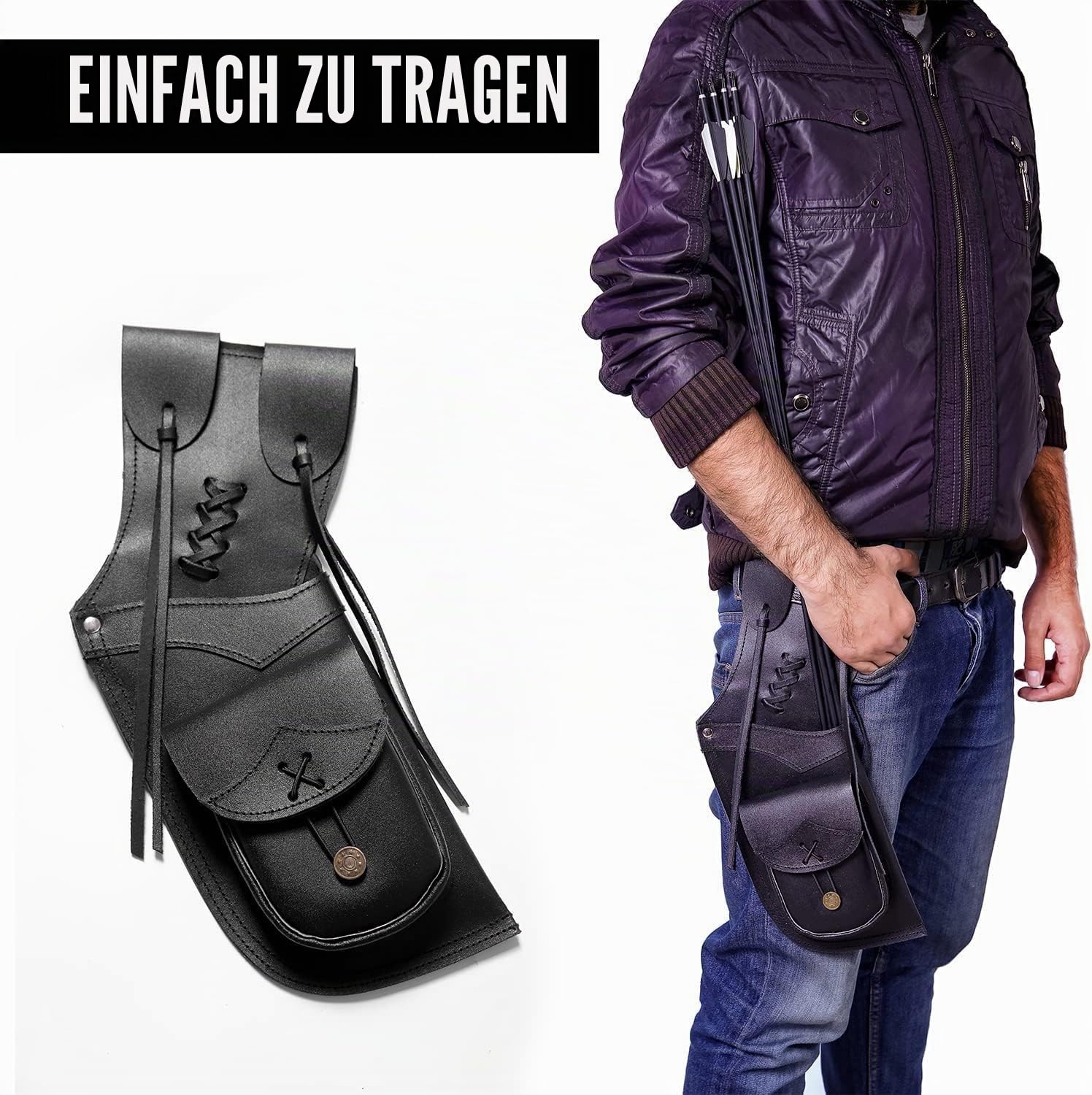 Seitenköcher | Pfeilhalter aus echtem Leder | traditioneller handgefertigter Hüftköcher für Jagd & Bogenschießen Sport | leicht und bequem