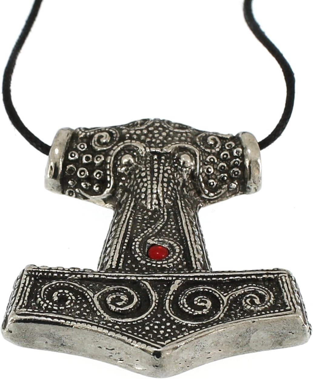 Handmade Viking Skane Thor Hammer Pewter Pendant ~ Red Glass
