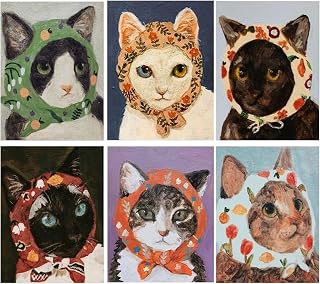 hyzsj 6 Pack 5D Diamond Painting Kits for Adults Beginners,DIY Round Full Drill Diamond Art Kits Cartoon Cat,Paint by Diamonds Gem Art Crystal Easy,Animal Home Wall Decor 12x16 Inch