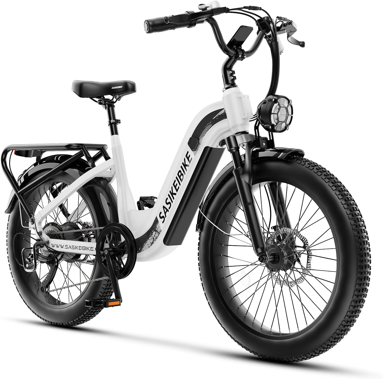 SASIKEIBIKE 1500W Motor Peak Electric Bike for Adults and Teenagers, 48V 20AH Removable Battery Step Thru EBike, 30+MPH, 80 Miles Max Range, 24" Fat Tire Adult Electric Bicycles for 7 Speed