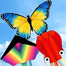 3 Pack Kite - Colorful kites for Kids Ages 4-8 Easy to Fly, Perfect for children and adults, Large Rainbow Butterfly Kites Red Octopus for Outdoor Game Activities