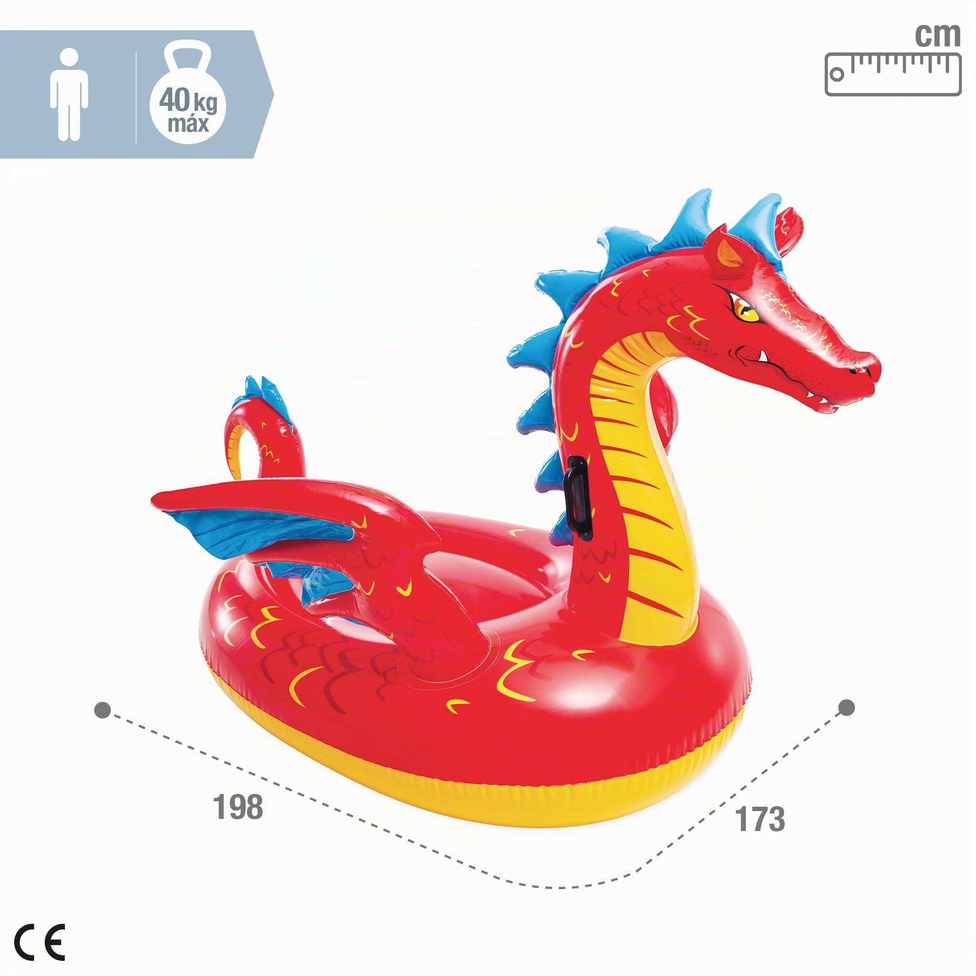 Intex, Flotador Hinchable, 198x173 cm, Diseño dragón, Incluye Parche reparación, Colchoneta con 2 Asas, con 2 cámaras de Aire, Colchonetas de Piscina, Hinchables Playa, Juguete Agua (57577)