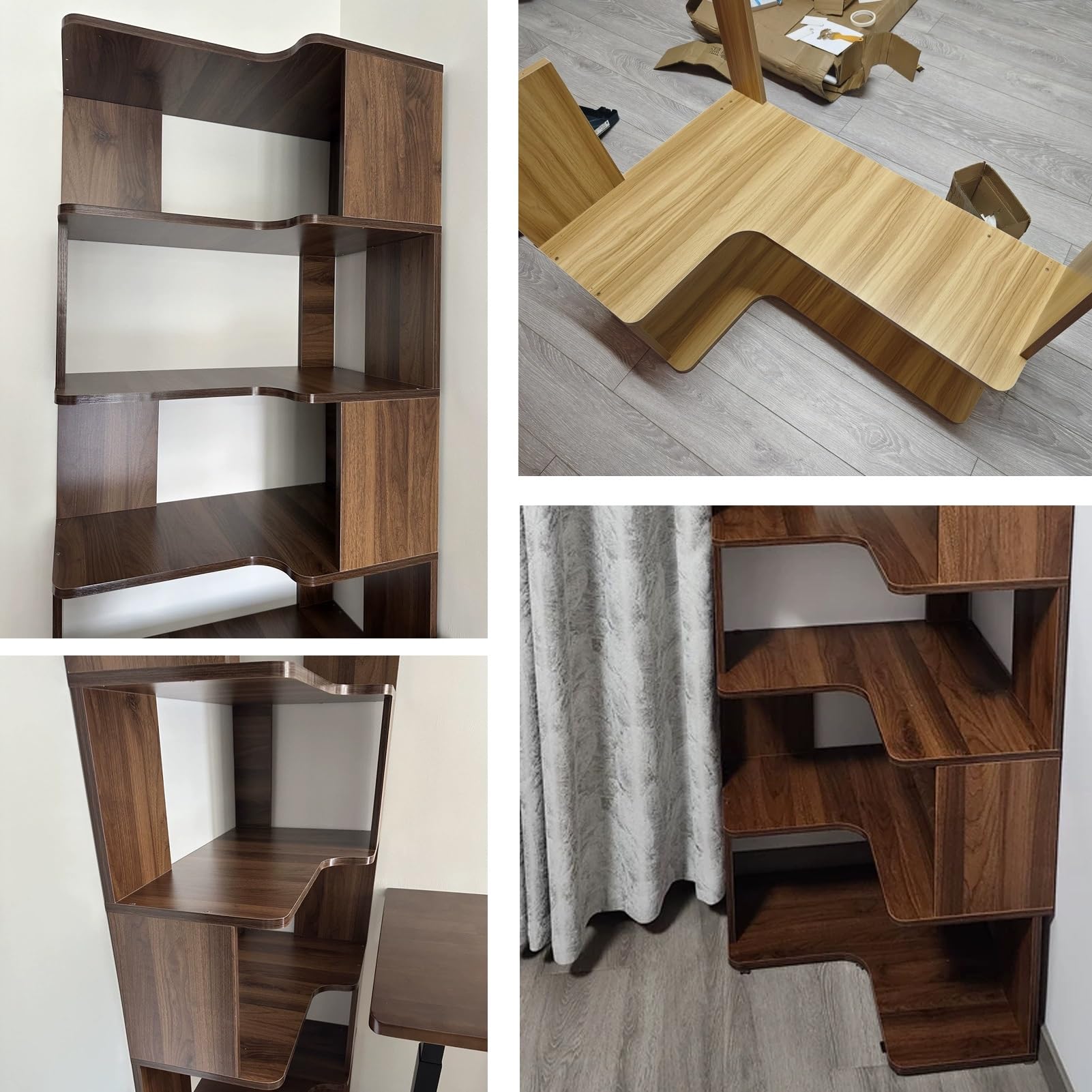 Libreria angolare, scaffale angolare a forma di L, organizer multistrato, con design aperto sul retro, per soggiorno e ufficio (90 cm)