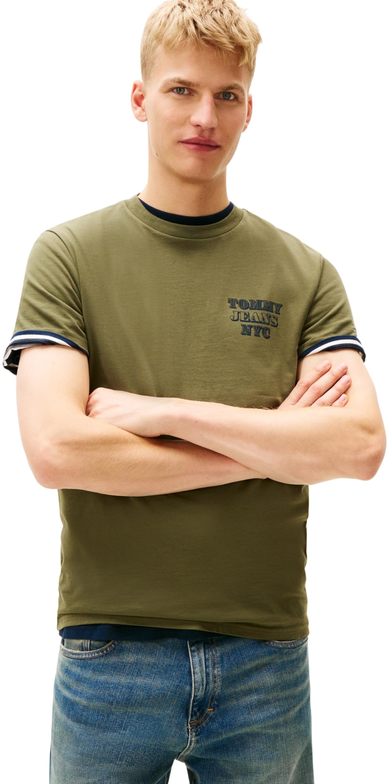 Tommy Jeans T-Shirt da Uomo Tjm Slim Entry Bills SS Tee DM0DM22321 S/S, Verde (Verde Scuro), XS, Verde (Verde Scuro), XS