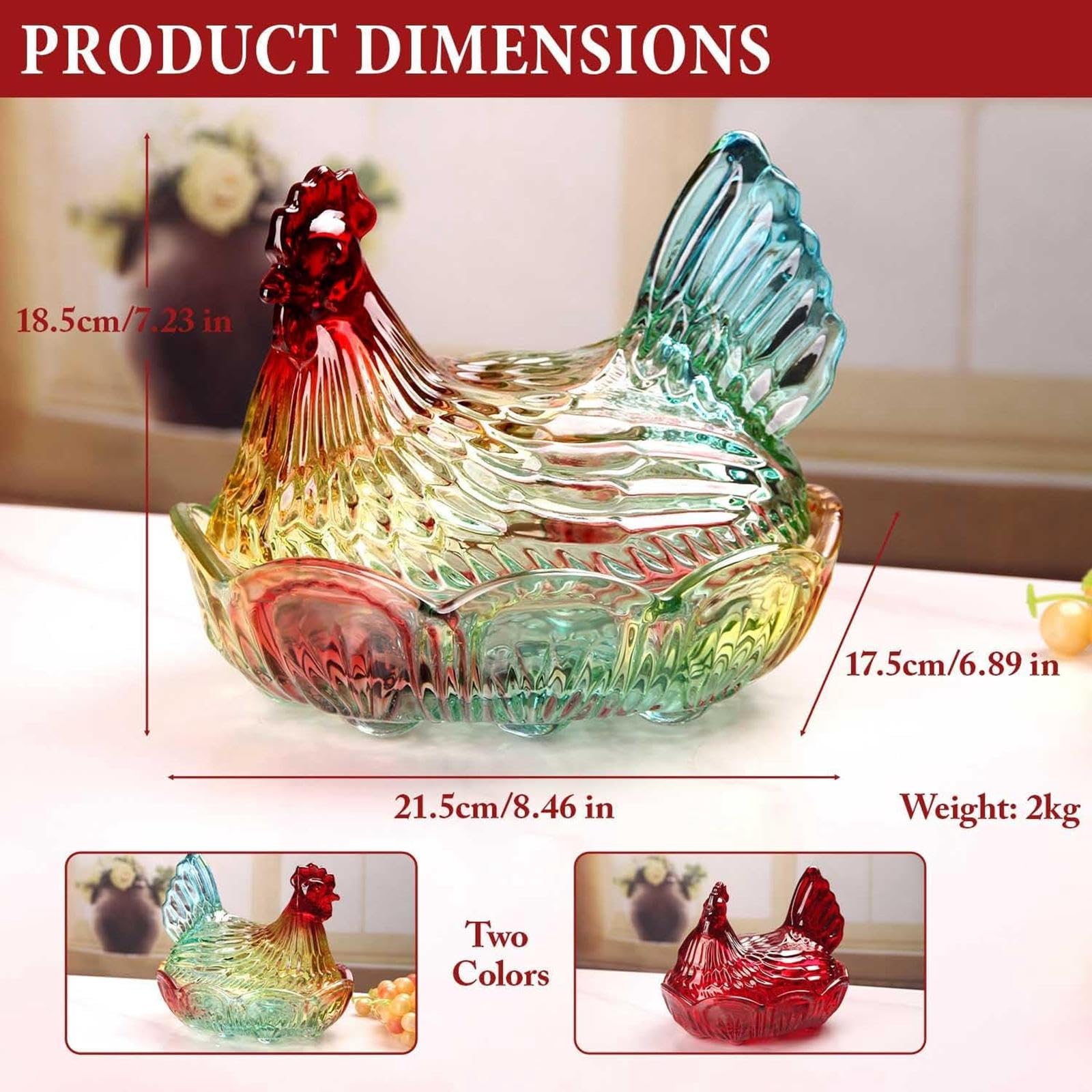 MERIGLARE Plato de Dulces con Forma de Gallina, Plato para Aperitivos Y Postres, Resistente, de Cristal de Calidad, Ideal para Cocina, Oficina Y Bodas, Multicolor, Individual