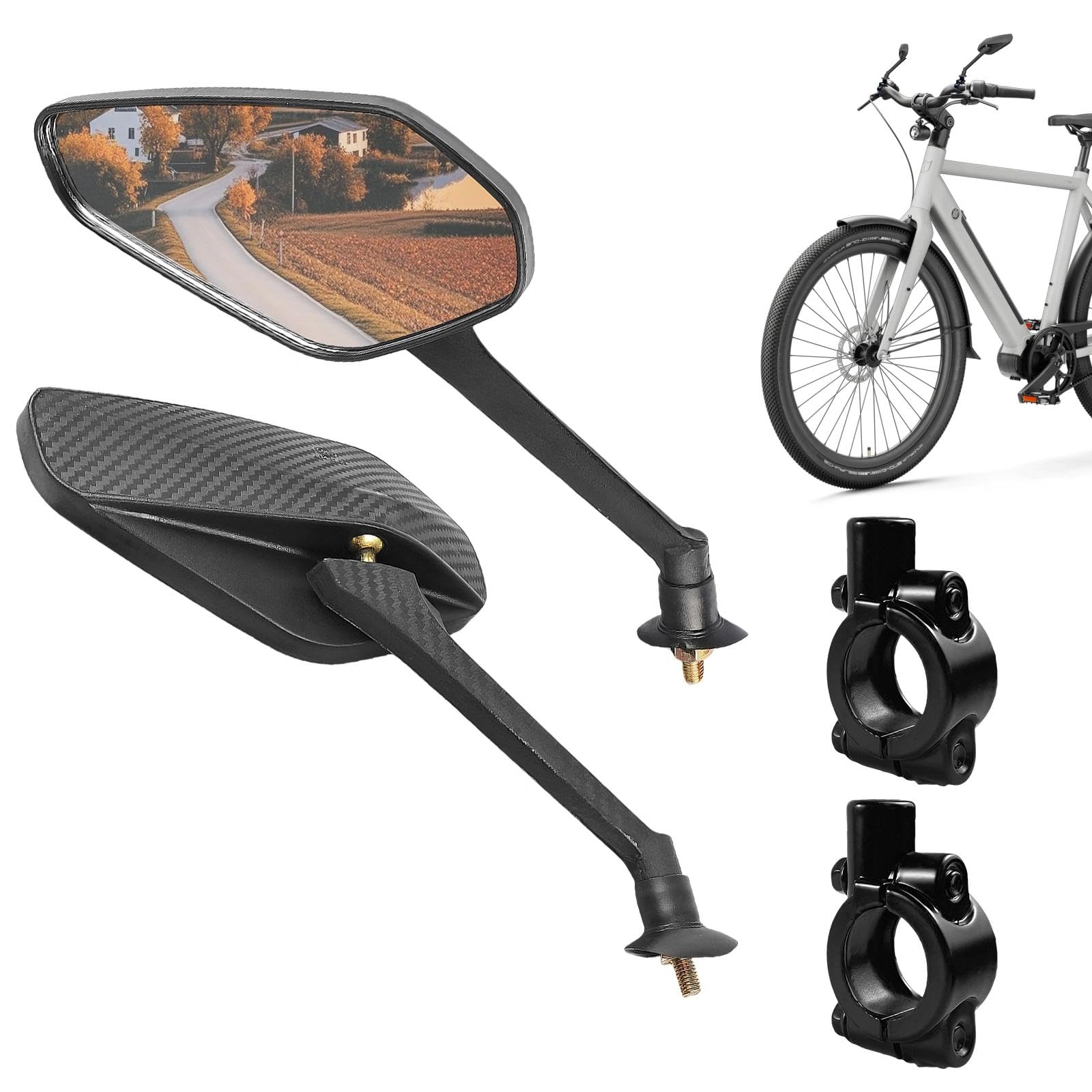 2 Piezas Retrovisor Bicicleta, Ajustable Retrovisor Patinete Electrico, Alta Definición Espejo para Manillar de Bicicleta, Negro, para Manillar de 20 a 25 mm
