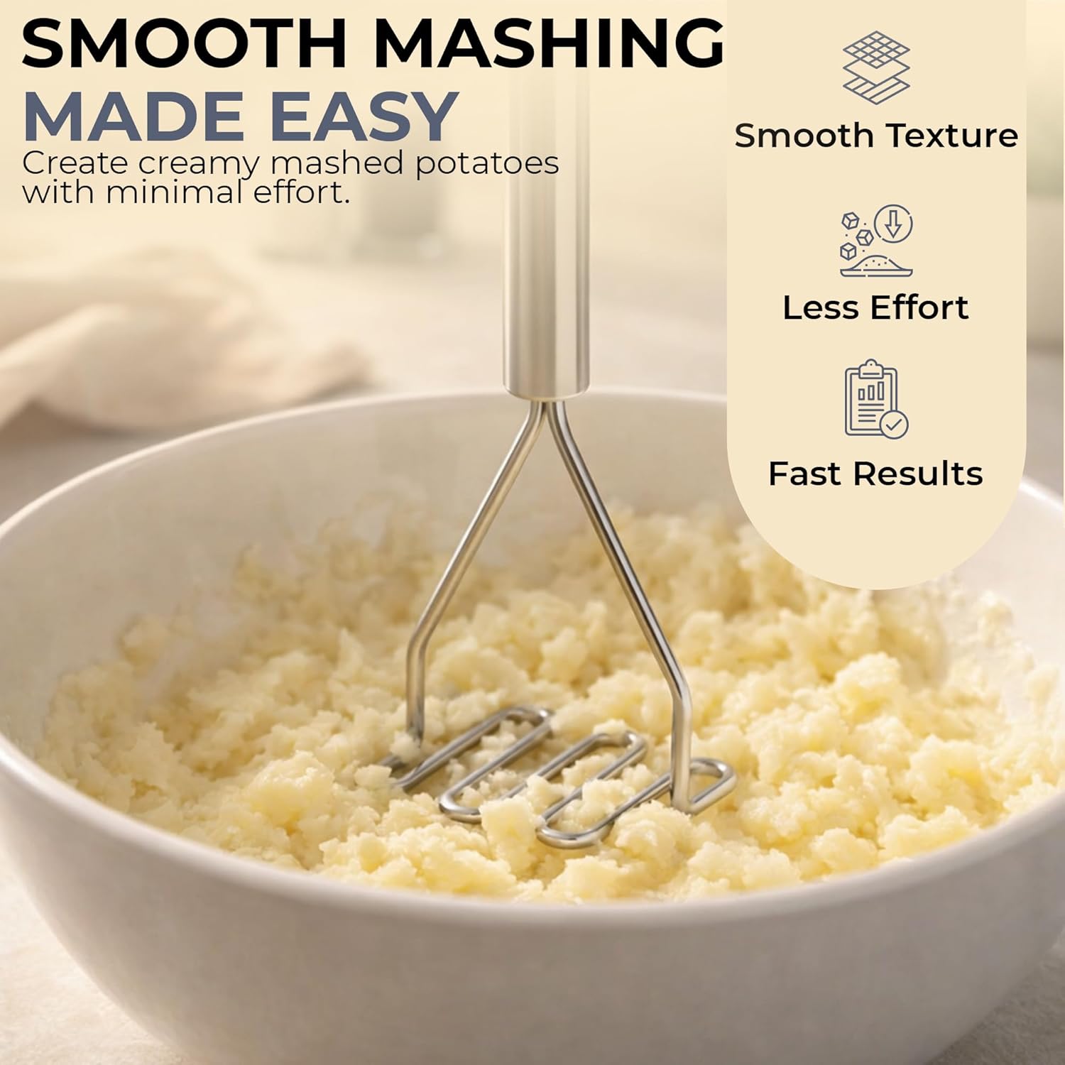 Stainless Steel Potato Masher Wire Food Masher for Potatoes, Avocado, Vegetables & Beans – Kitchen Tool with Comfortable Handle, Dishwasher Safe