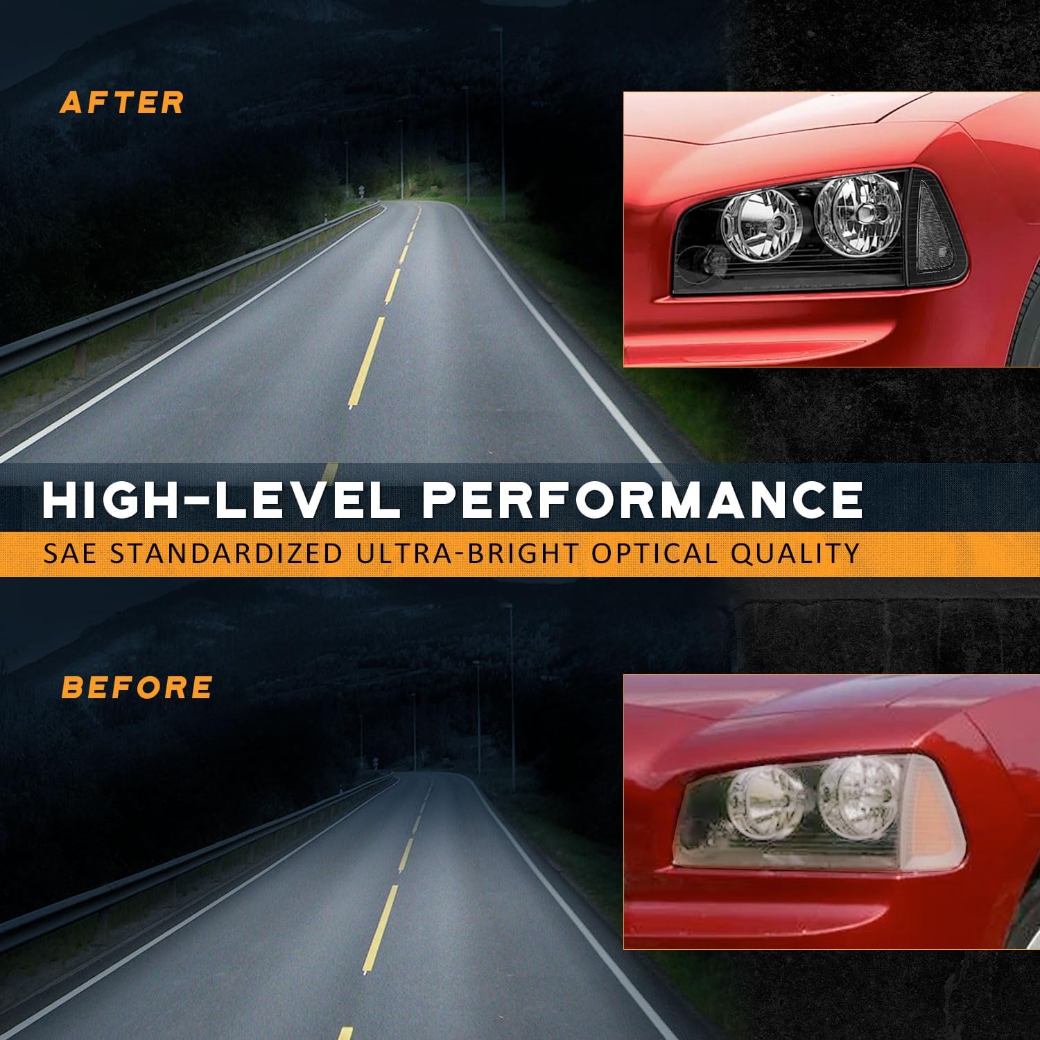 WEELMOTO for 2006-2010 Dodge Charger Headlights Assembly with Black Corner Singal Light, Headlamp Replacement for 06-10 Dodge Charger 4-Door Sedan Models Headlight with Side Marker Corner light