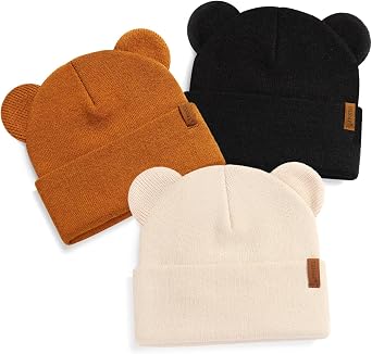 DANMY Baby Beanie Warm Winter Hat with Bear Ear for Infant Toddler Boys Girls Child Soft Knitted Skull Cap