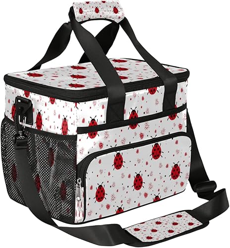 AUUXVA Lonchera térmica con aislamiento para mariquitas rojas, bonita lonchera a prueba de fugas, bolsa grande reutilizable para mujeres y hombres,
