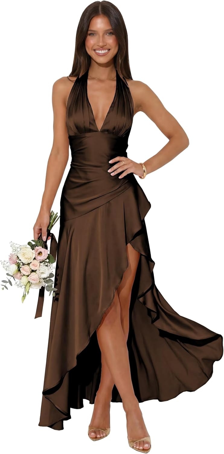 Halter Prom Dress Long 2026 for Women Ruffles Cocktail Dresses SY179