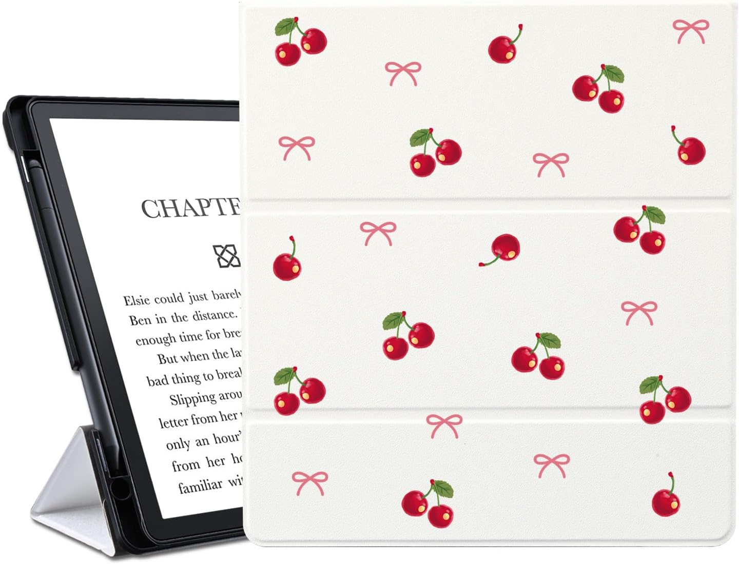 for Kindle Scribe 10.2 Inch Case with Pen Holder Kawaii Cherry Design Girly Premium Anti-Scratch Leather E-Book Cover for Kindle Scribe 2024/2022 for Women Girls