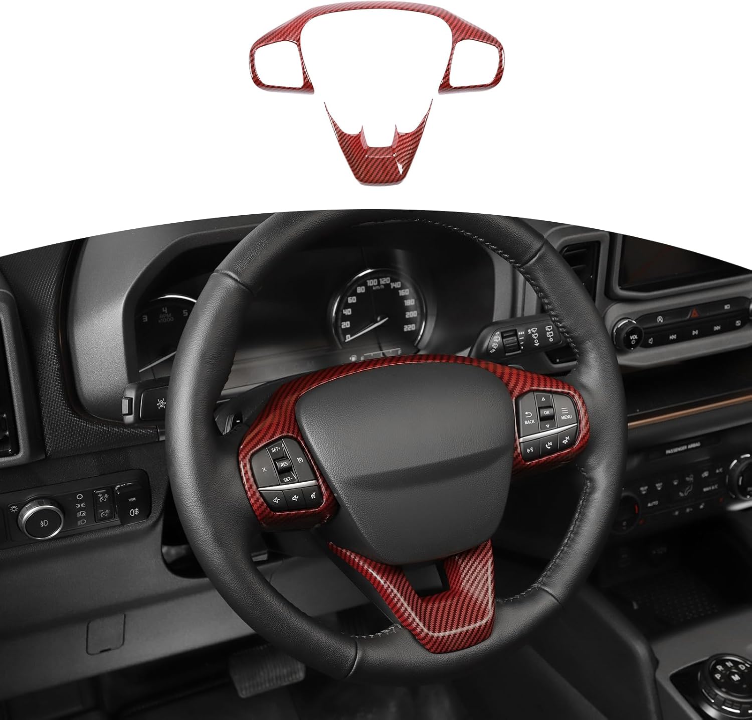 for Bronco Sport Steering Wheel Red Carbon Fiber Trim Cover for Bronco Sport 2021-Present Red Carbon Fiber Grain Interior Accessories