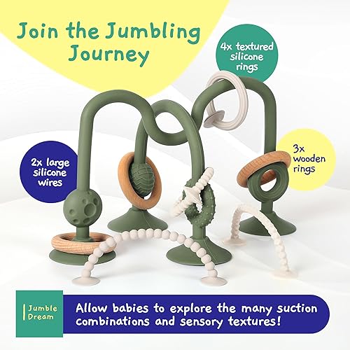 Miniatura 4 de Jumble Jangle - Juguetes de dentición para bebés, sin BPA, juguetes multiusos para sillas altas para bebés alivio de la dentición con succión con