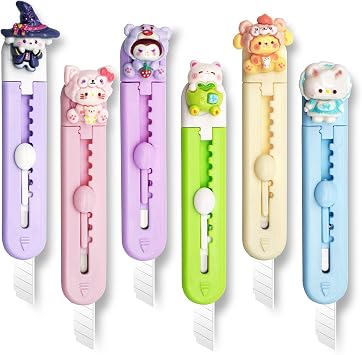 6 Pack Box Cutter Retractable, Sharp Utility Knife Retractable, Cute Box Cutters for Office, Home, Arts Crafts, Cartons, Cardboard Multi-Colors