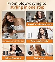 Vista 5 de Kit de cepillo de secador de pelo 9 en 1, potente secadora profesional de aire caliente de 1200 W con funda, rizador de aire automático de 110,000