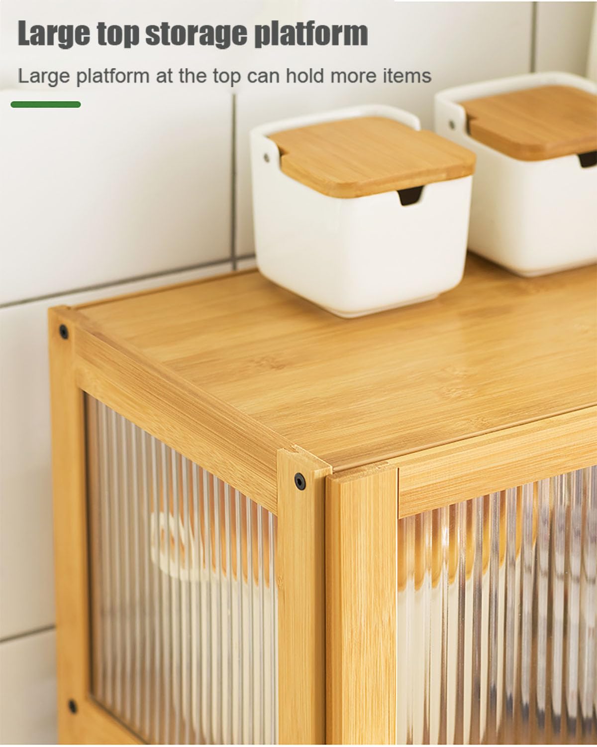 Credenza Da Cucina In Bambù Con Ante Scorrevoli - 55x28x61cm, 4 Ripiani Regolabili (Marrone Scuro) - Foto 6