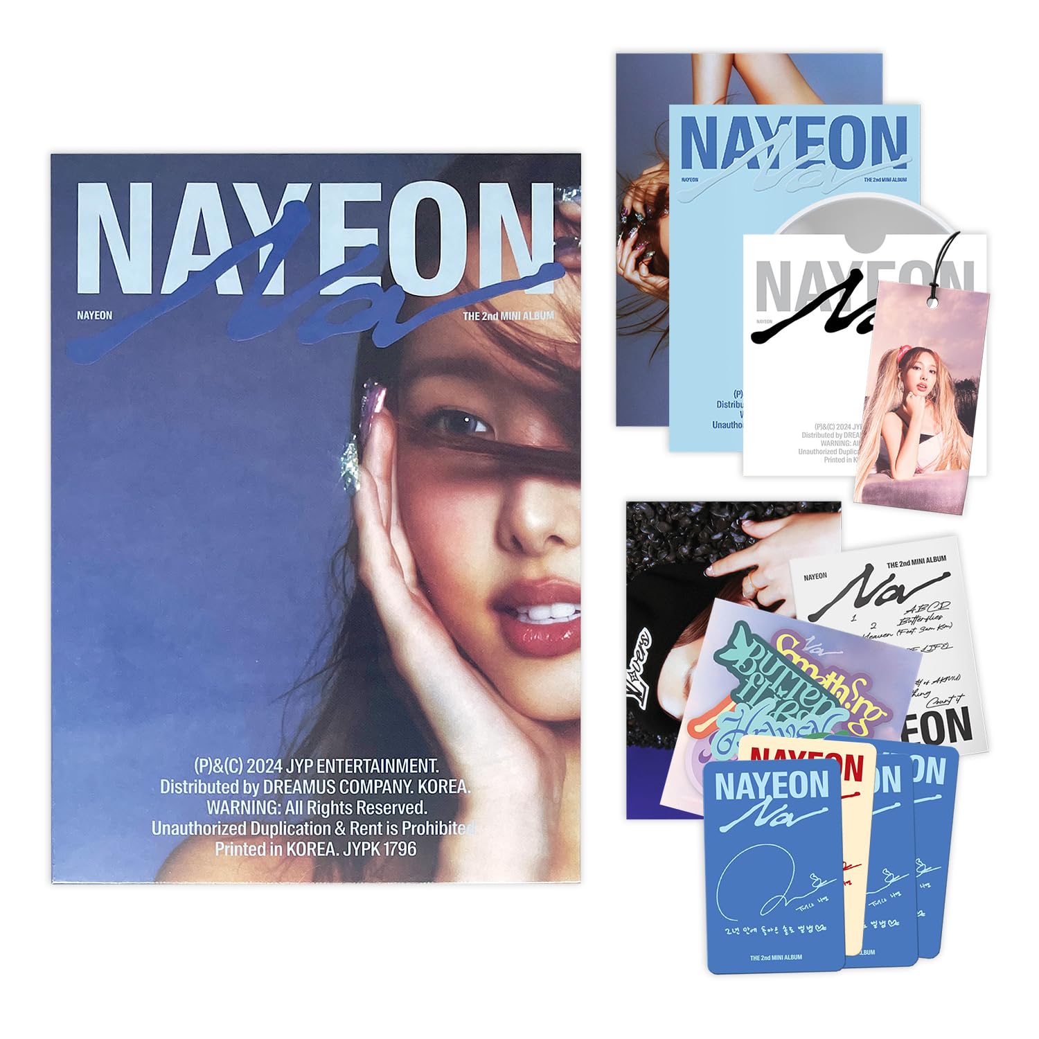 NAYEON - 2nd Mini album [NA] (A Ver.) Out Box R + Envelope + Postcard + Photobook + Hang Tag + Photocard + Track Sticker Pack + Mini Folded Poster + 2 Extra Photocards