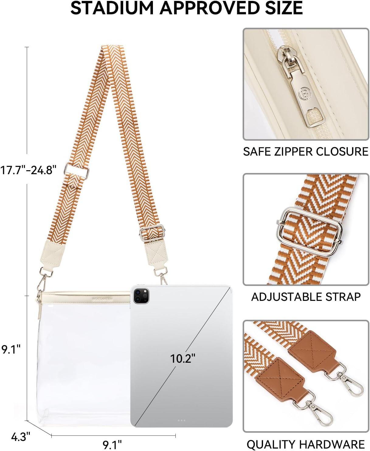 BOSTANTEN Clear Bag for Stadium Events Approved Crossbody Purse with Adjustable Strap for Concerts, Festivals - Image 5
