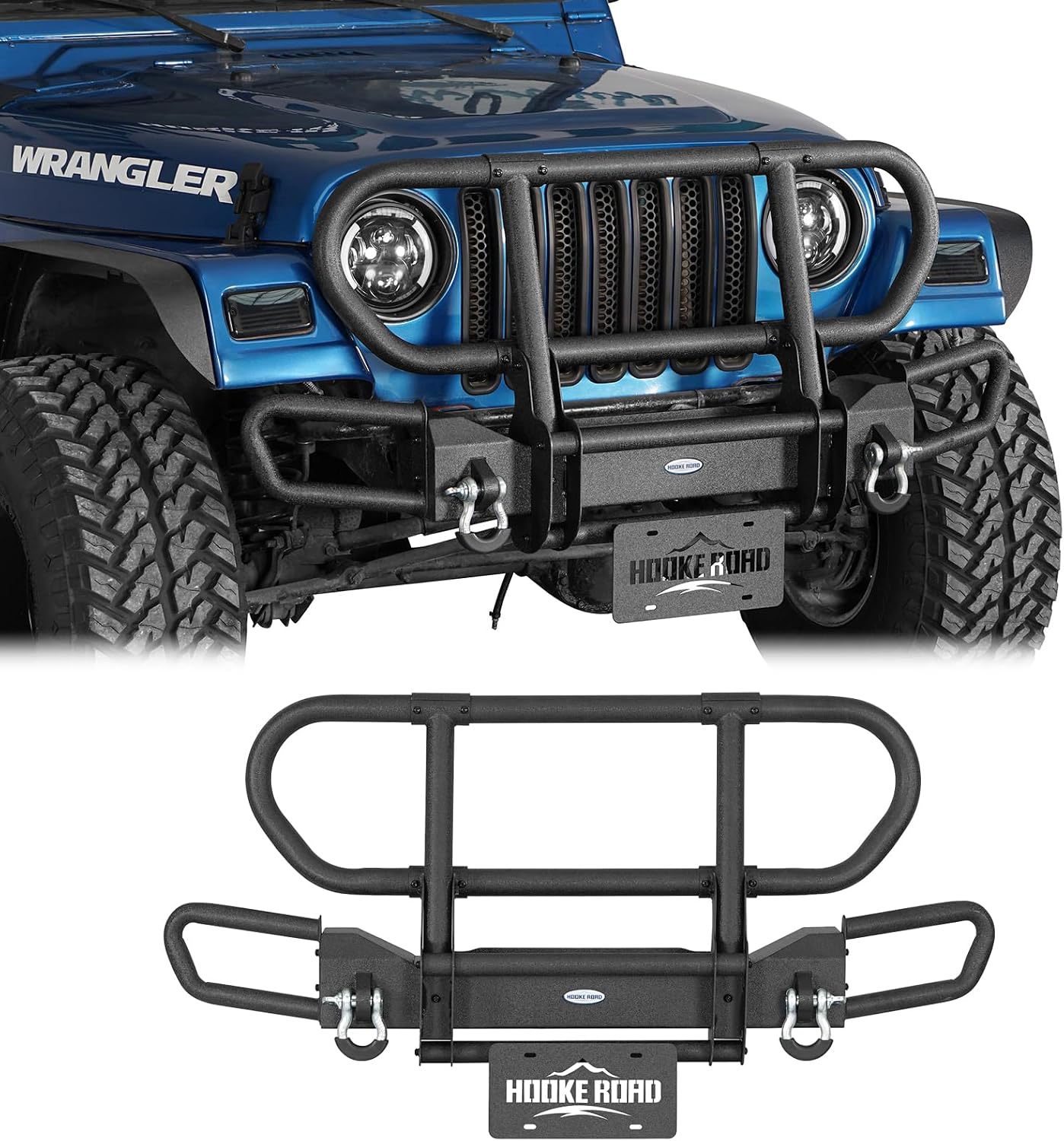 Hooke Road Tubular Front Bumper with Full Grille Guard for 1987–2006 Jeep Wrangler YJ/TJ