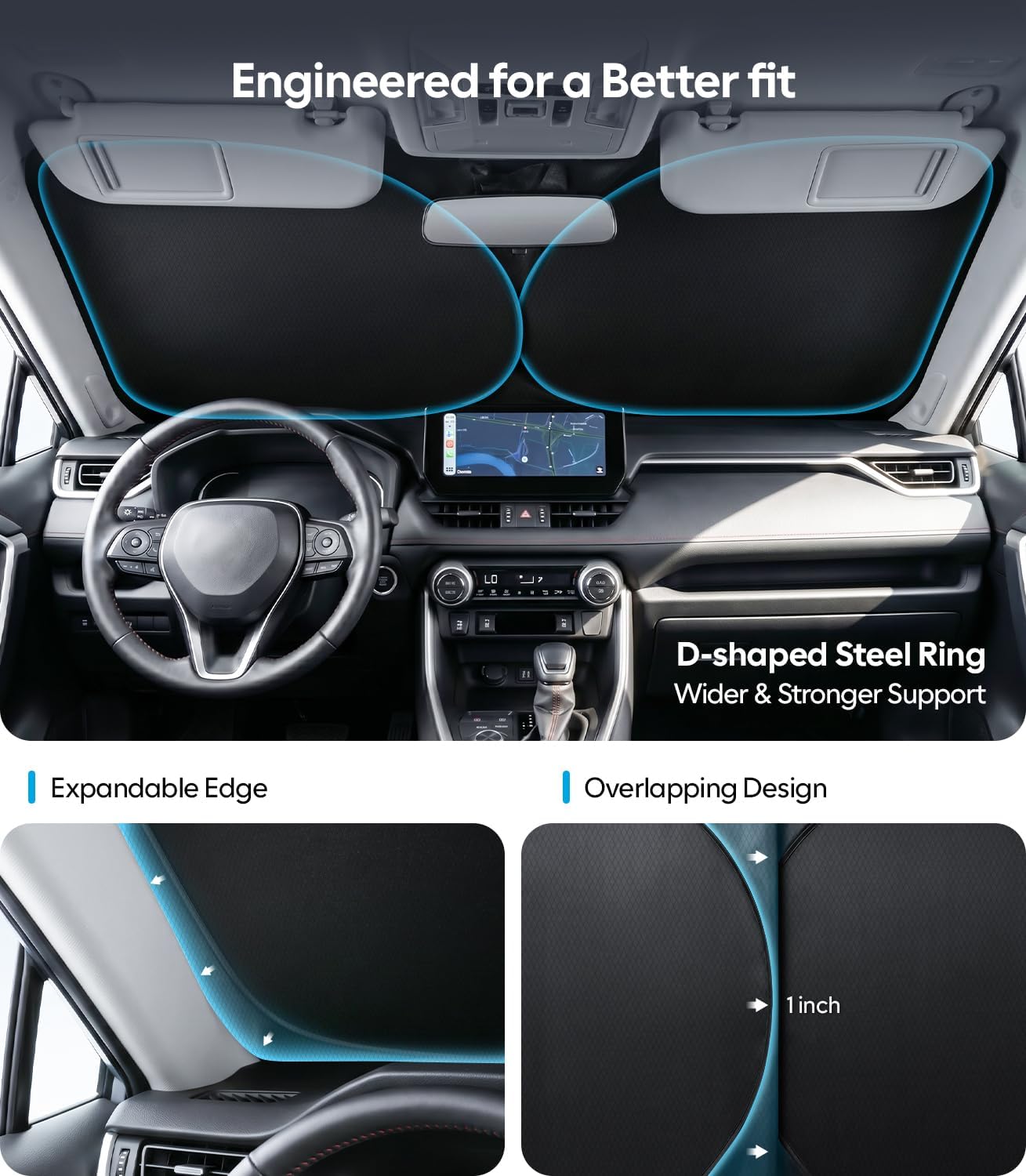 Wigoo Car Windshield Sunshade, L(64"x34"), Foldable, Keeps Interior Cool image 4