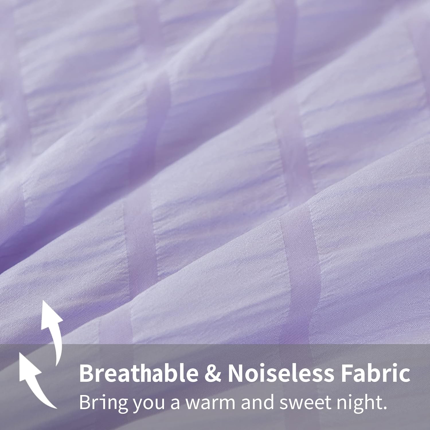 AveLom Lavender Purple Seersucker Full Comforter Set(80x90 inches), 3 Pieces-100% Soft Washed Microfiber Lightweight Comforter with 2 Pillowcases, All Season Down Alternative Comforter Set for Bedding - Image 5