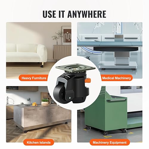 Miniatura 6 de VEVOR Juego de 4 ruedas niveladoras, resistentes de 2.5 pulgadas con mango de trinquete mejorado, capacidad de 4400 libras, ruedas giratorias de 360