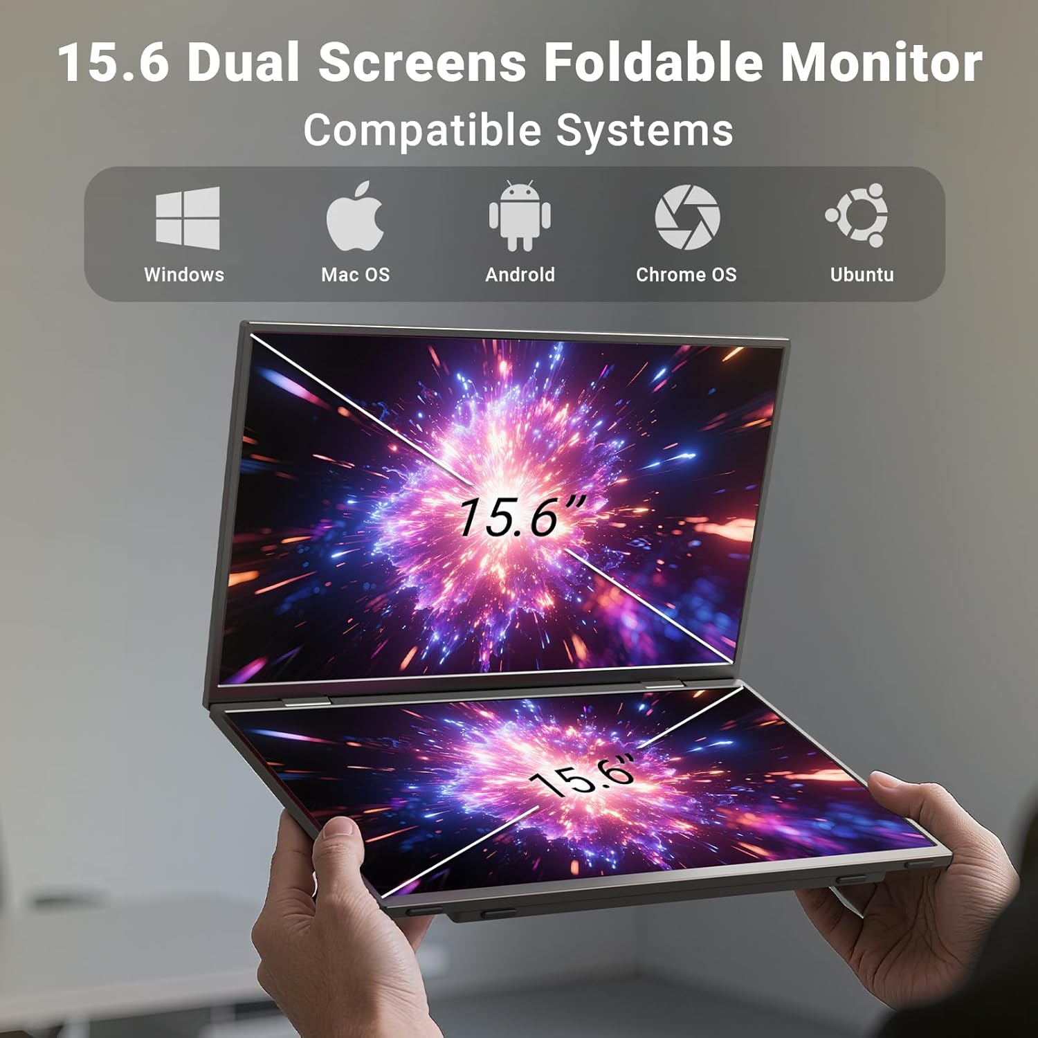 MINIX SF15 FOLD Dual 15.6" Foldable Portable Monitor, 1080P FHD, 300 nits, 100W PD, Low Blue Light, Recyclable Metal, Type-C & HDMI for Laptops, Study, Creative Projects, Office Collaboration