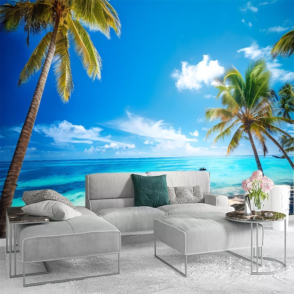 Panoramiczna tapeta plaża tapeta z włókniny palmy lato plakat Trompe l'oeil Mural 3D sztuka dekoracja ścienna salon sypialnia 450x315 cm 3176b