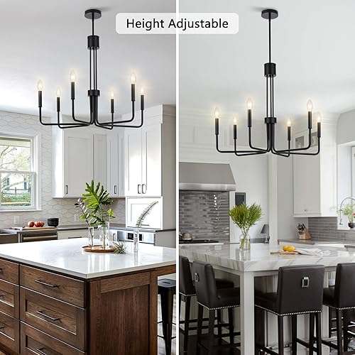 Miniatura 4 de Candelabros negros para comedor, lámpara de comedor sobre mesa, 6 lámparas modernas de granja, lámpara colgante de 28 pulgadas para comedor, altura