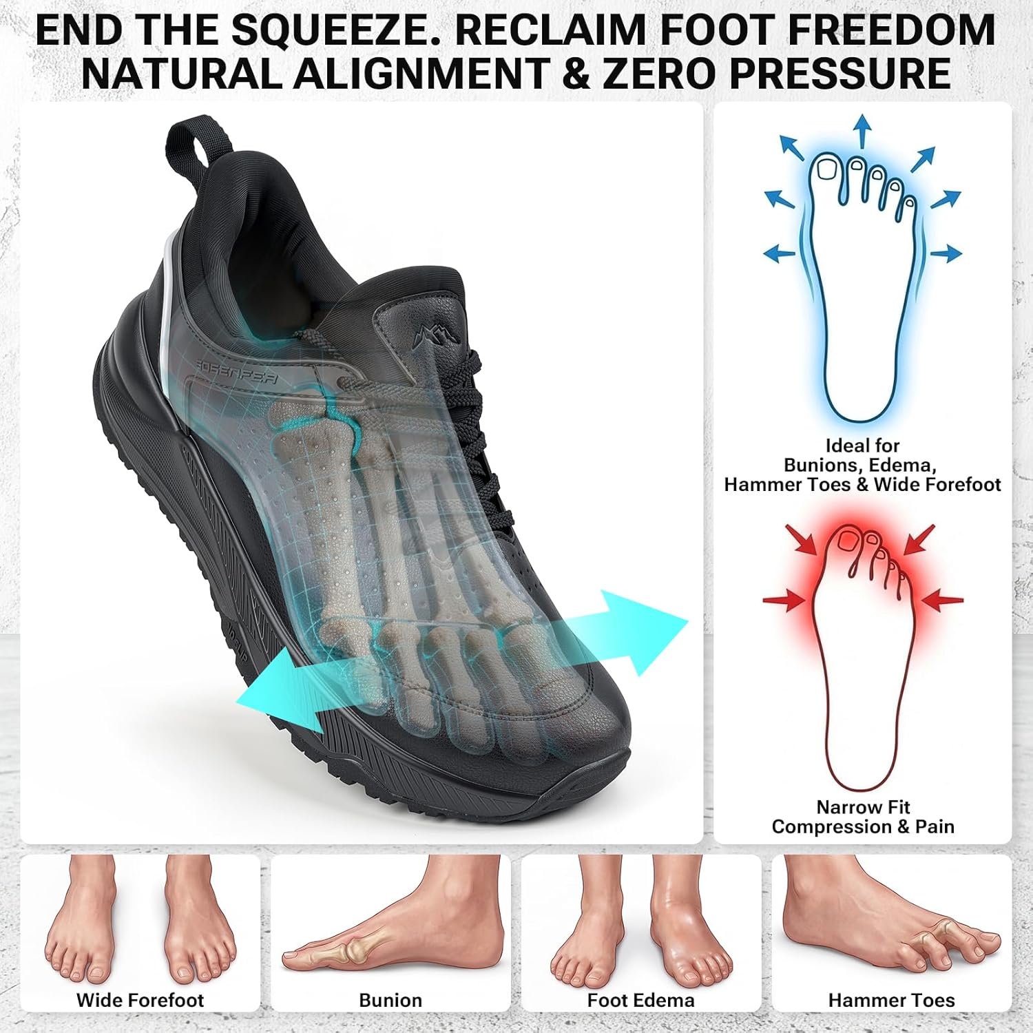 Sosenfer Wide Toe Box Work Shoes for Men, Non Slip Resistant Waterproof Sneakers, Comfortable Hands-Free Slip-on Walking Shoes, Anti-Fatigue Supportive Footwear for Standing All Day